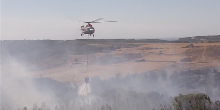 Bozcaada’da çıkan yangına müdahale ediliyor